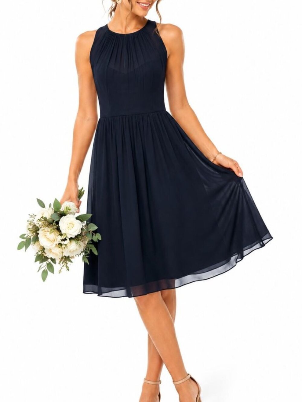 J.Crew Megan Silk Chiffon Bridesmaid Dress Navy Blue Formal Wedding
